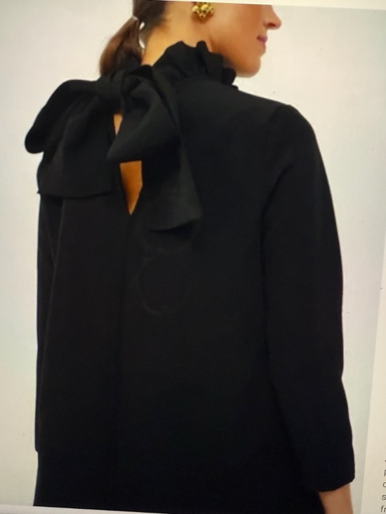Tuckernuck Pomander Place Faye Blouse Ruffle High Neck Tie Back Bow XL Black - Picture 3 of 11